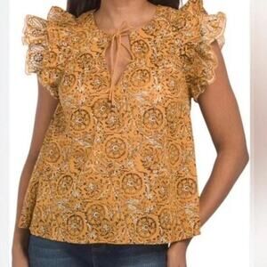 House of Harlow 1960 Ruffle Tie Neck Boho Top US Women's XS